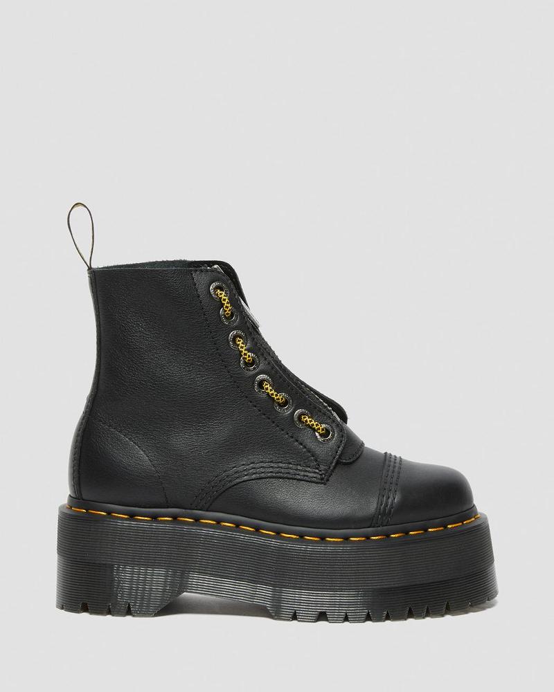 Women's Dr Martens Sinclair Max Pisa Leather Platform Boots Black | AU 256JPQ